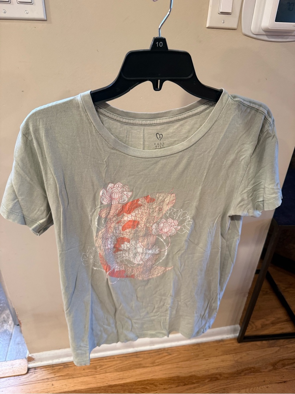 Full Tilt Sage Green Koi Fish Graphic Tee Size Medium
